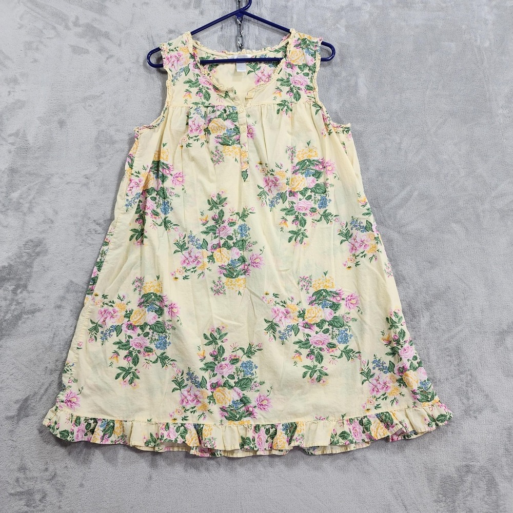 Adonna Gown Womens L Yellow Floral Cotton Ruffle Chemise Nightgown Sleep Prairie